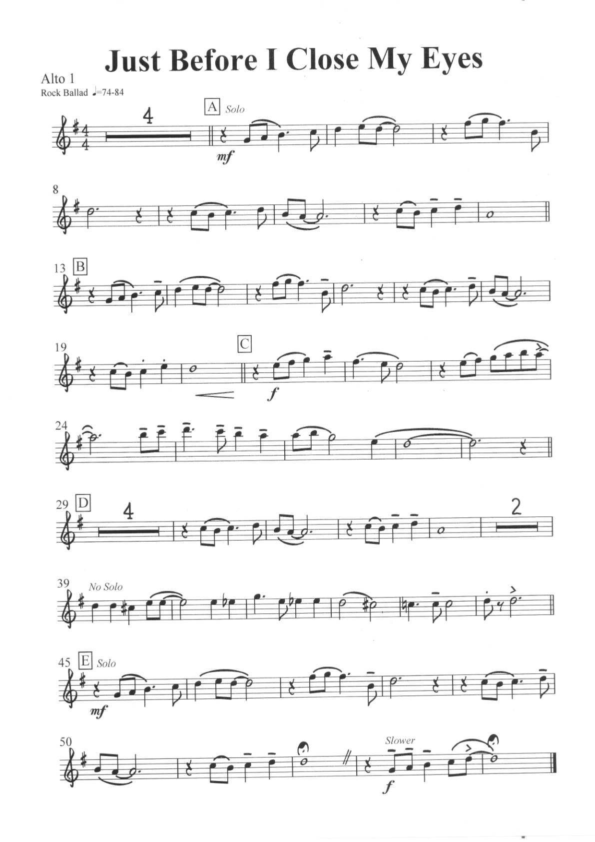 Just Before I Close My Eyes score preview
