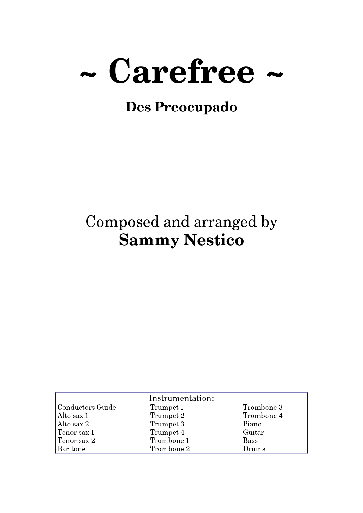 Carefree 2 Arr score preview